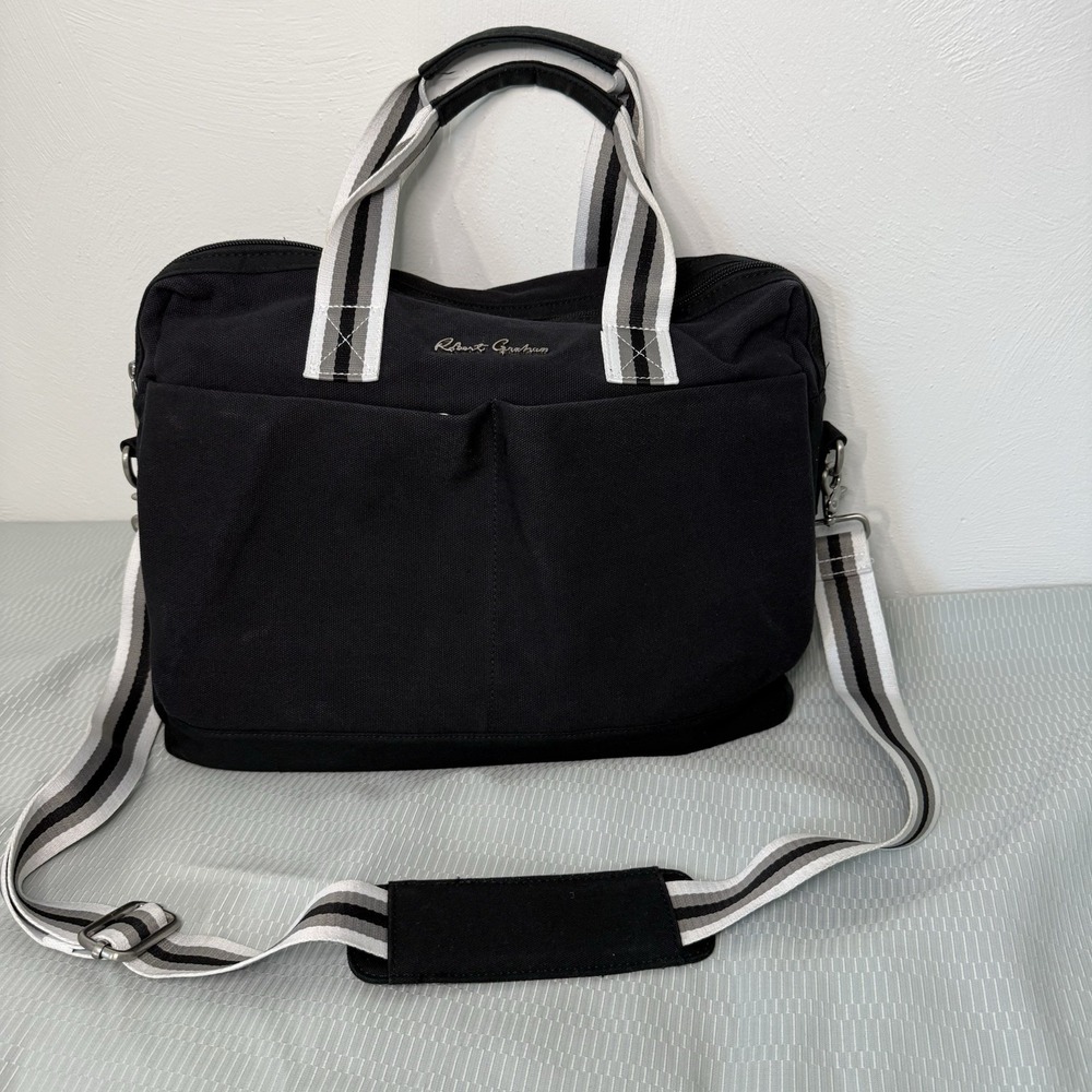 Robert Graham Duffel Travel Laptop Cross Body Bag/Briefcase Black Canvas 16/12/4